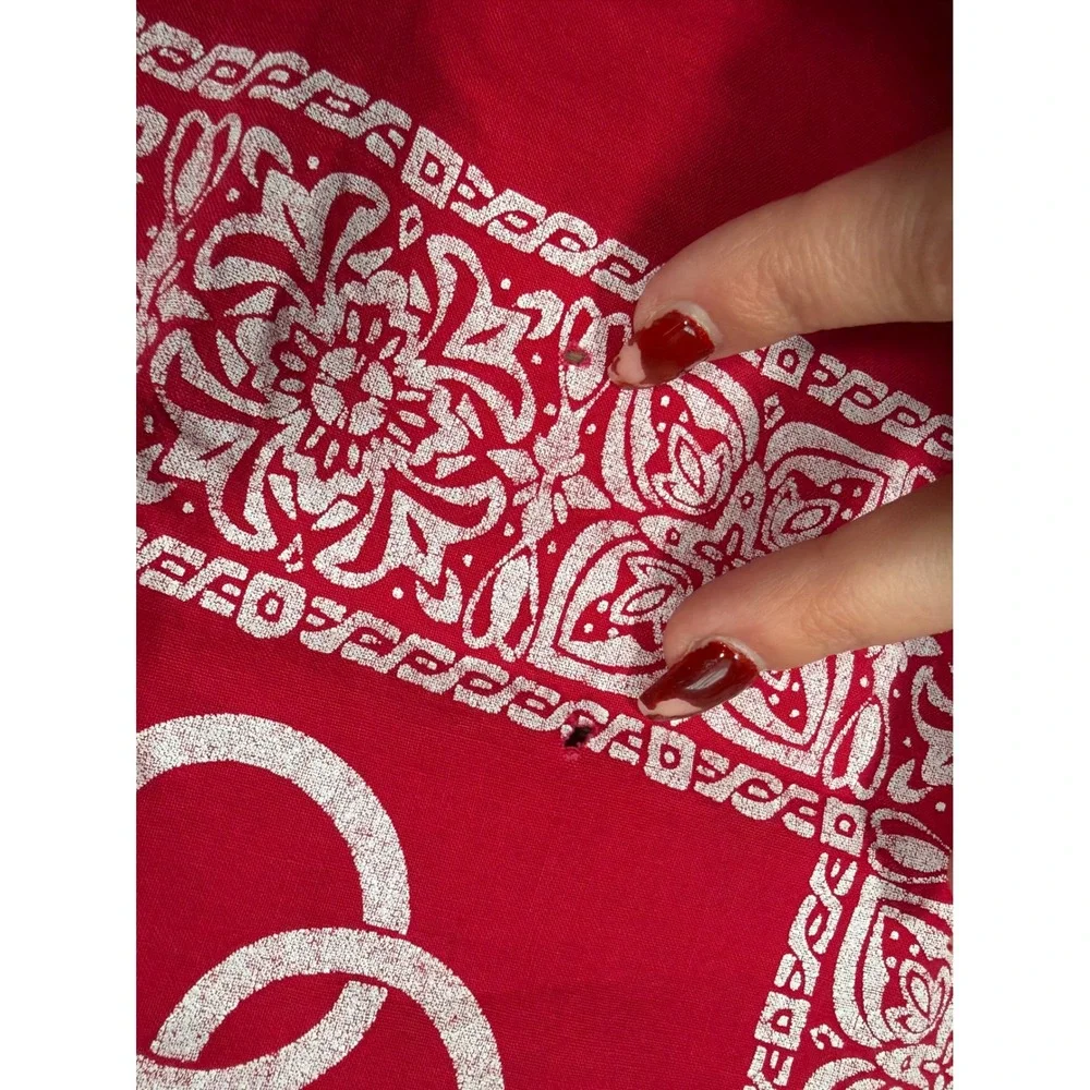 Vintage Western‎ MCC Logo Red Bandana Cotton Scarf Floral Border Print Square